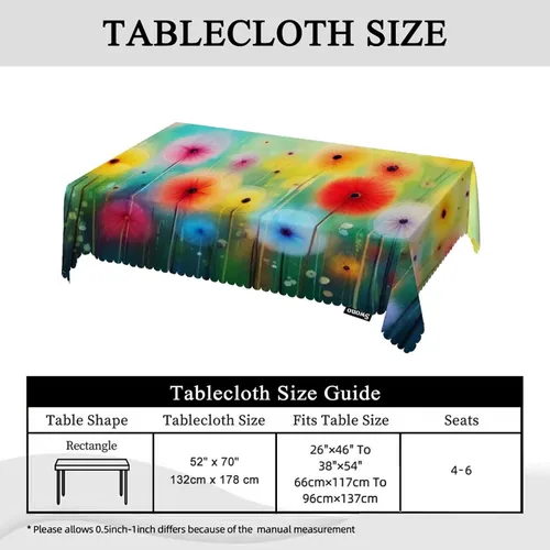 Miniatura 5 de Swono Mantel rectangular con diseño floral abstracto de flores rojas y amarillas, césped, campo, picnic, barbacoa, poliéster para cocina, café, 50 x