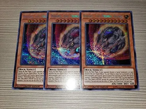 YuGiOh Nibiru, El Ser Primal X3 2019 Gold Sarcophagus Tin Number TN19-EN013 Rarity Prismatic Secret Rare