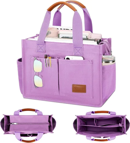 Miniatura 10 de Bolso grande de lona con compartimentos y cremallera para mujer de KKXIU, bolso cruzado, de trabajo, bíblico, de mensajero con bolsillos