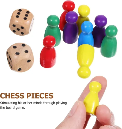Miniatura 3 de Toddmomy Juego de piezas de ajedrez de madera con 2 dados pequeños de 0.98 pulgadas con forma humana, accesorios para juegos de mesa familiares