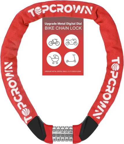 Miniatura 11 de Topcrown Cerradura de cadena para bicicleta, diales digitales de metal mejorados, 3.2 pies de largo, alta seguridad, resistente, antirrobo
