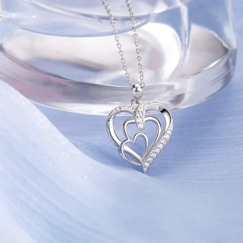 Miniatura 5 de Regalos para abuela, collar de corazón de plata de ley 925 con relleno de oro blanco de 18 quilates, regalos de cumpleaños de nietos para mujeres