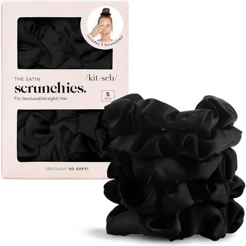 Miniatura 23 de Kitsch Coleteros de satén para mujer, sin arrugas, control de encrespamiento, más suave que la seda para todo tipo de cabello, accesorios elegantes