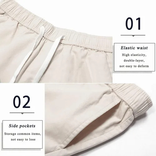 Miniatura 3 de APTRO Pantalones cortos cargo para hombre, cintura elástica, cordón de verano, pantalones cortos de algodón casuales grandes y altos, pantalones