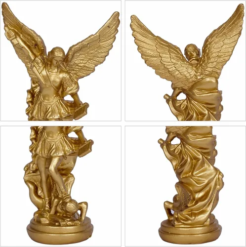 Miniatura 4 de Estatua de San Miguel Arcangel de San Miguel, escultura de ángel de oro pequeña de 5.2 pulgadas para colección católica cristiana Dorado