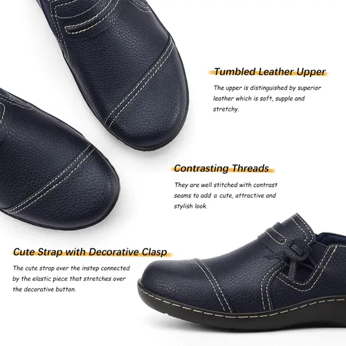 Miniatura 3 de LAZYPOP Mocasines de cuero clásicos y cómodos para mujer, bonitos zapatos de vestir informales, ligeros, para caminar, zapatos planos