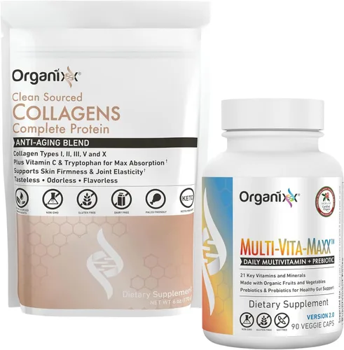Organixx Colágenos de origen limpio (20 porciones) y paquete Multi-Vita-Maxx (90 cápsulas), proteína con vitamina C y zinc más multivitamínico