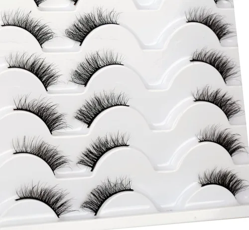 Miniatura 340 de Pooplunch - Pestañas postizas finas de visón sintético, estilo ojo de gato, naturales, cruzadas, tipo racimo, efecto 8D de volumen, tiras