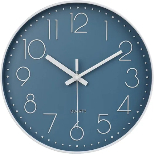 jomparis - Reloj de pared de cuarzo redondo de 12 pulgadas, silencioso, sin tictac, decorativo, moderno, funciona con pilas, para hogar, oficina,