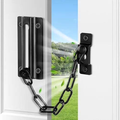 Miniatura 3 de Paquete de 2 cerraduras de cadena para puerta, color negro, cadena de seguridad para puerta interior, cerradura de puerta de cadena gruesa premium