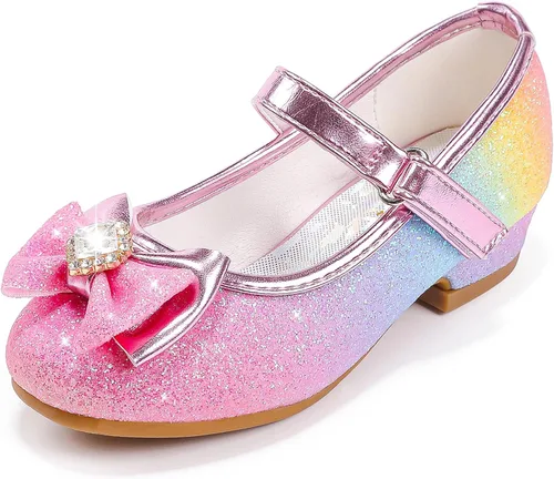 Furdeour Zapatos de vestir para niñas, zapatos de princesa Mary Jane para bodas, flores, damas de honor, tacones con purpurina para niños pequeños