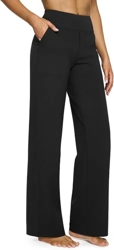 G4Free Pantalones de pierna ancha para mujer, pantalones de vestir de yoga con bolsillos, cintura alta, pantalones deportivos casuales de trabajo