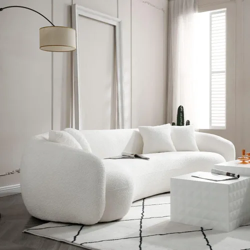 Miniatura 7 de WILLIAMSPACE Sofá curvado de 101 pulgadas, moderno sofá boucle tapizado de gran tamaño con 4 almohadas, sofá de peluche de 4 asientos para sala