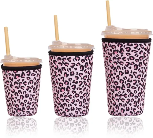 Miniatura 49 de Funda aislante reutilizable para taza de café helado, paquete de 3 fundas de neopreno para bebidas frías y calientes, soporte para bebidas para café