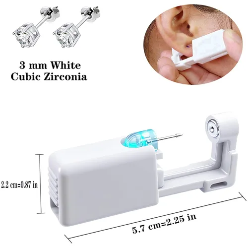 Miniatura 5 de Kit de piercings de oreja, kit de perforación de oreja sin dolor, kit de pistola de perforación de oreja fácil de usar con aretes de plata de 0.118