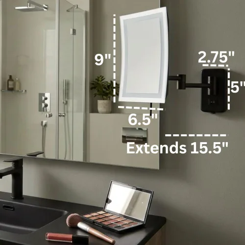 Miniatura 5 de JERDON Espejo de maquillaje rectangular para montaje en pared con aumento 5X, espejo de maquillaje de alambre directo con luces LED, negro mate