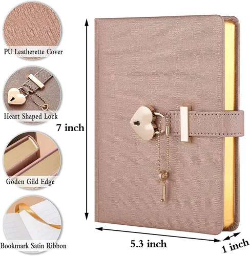 Miniatura 4 de Diario con cerradura en forma de corazón con llave, cubierta de cuero sintético, organizador personal, cuaderno secreto para niñas y mujeres