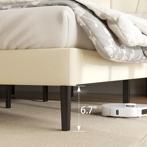 Miniatura 5 de Sismplly Base de cama tamaño Queen con cabecera, cama tamaño Queen tapizada en terciopelo con plataforma y respaldo, base de colchón con soporte