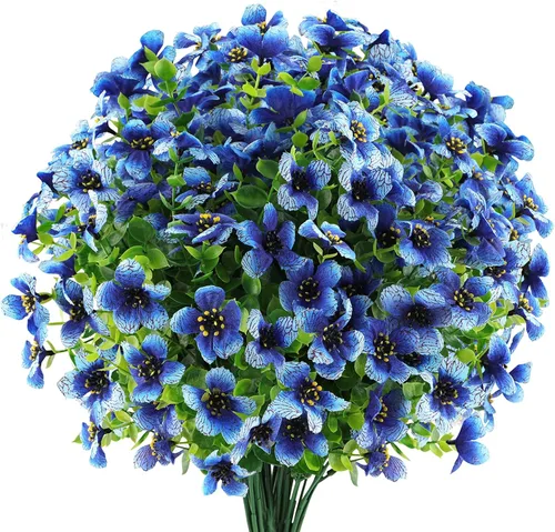 Miniatura 14 de GREENRAIN 6 paquetes de flores artificiales resistentes a los rayos UV, plantas falsas para exteriores, flores de plástico sintético para jardín