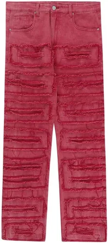 Miniatura 5 de XYGJZ Pantalones de mezclilla rasgados para hombre, pantalones de mezclilla de pierna recta destruidos sólidos desgastados