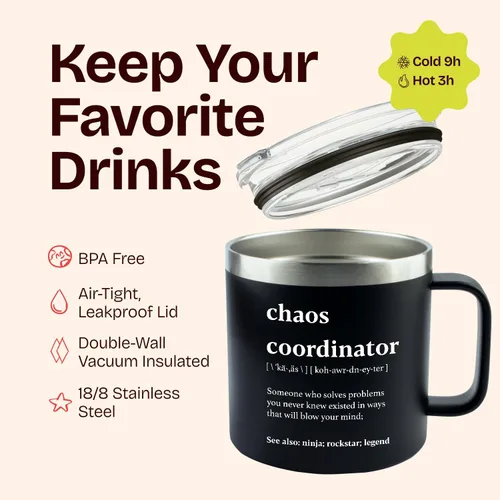Miniatura 8 de Chaos Coordinator - Vaso negro de 14 onzas para hombre, diseño de agradecimiento, corporativo, día del jefe, regalos de oficina para hombres, tazas