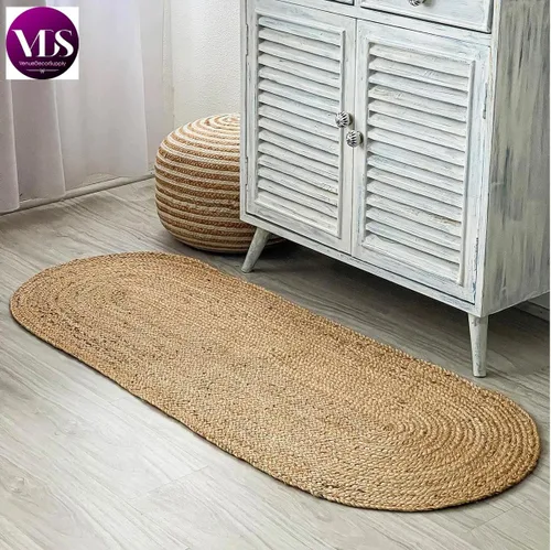 Miniatura 2 de VDS Paquete de 1 alfombra ovalada tejida a mano de yute trenzada de 2 x 8 pies, alfombra reversible natural para decoración del hogar, sala