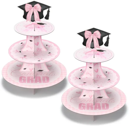 Miniatura 9 de Tioncy Juego de 2 soportes florales de 3 niveles para cupcakes de graduación para 24 cupcakes, decoración de tapa de graduación de cartón