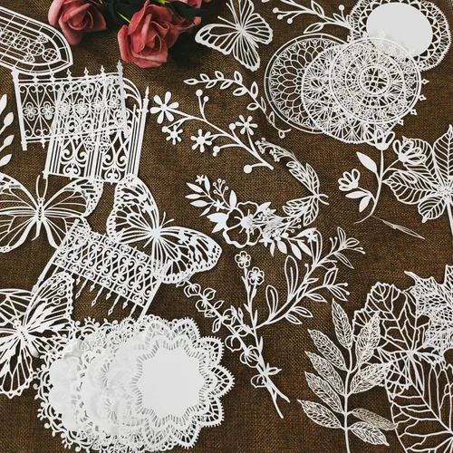 Miniatura 8 de 40 piezas de suministros para álbumes de recortes, papel de encaje, hojas de mariposa, serie de plumas, suministros de diario, papel decorativo