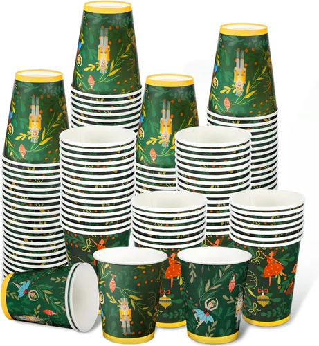 Miniatura 7 de Hushee 50 tazas de café de jengibre rosa de Navidad de 9 onzas, vasos de papel de Navidad con copos de nieve para beber té, bebidas frías calientes