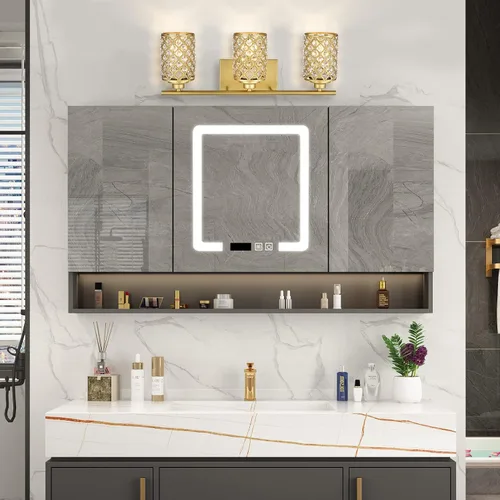 Miniatura 6 de 3 Luces de Iluminación de Oro para Baño, Luz Moderna de Tocador de Granja, Accesorio de Iluminación de Tocador de Cristal para Cuarto de Polvo