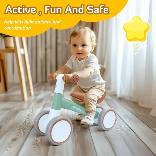 Miniatura 2 de INFANZIA Bicicleta de equilibrio para bebés de 12 a 36 meses, 1 año de edad, primera bicicleta sin pedal con asiento ajustable, 4 ruedas para bebés