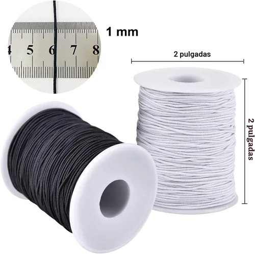 Miniatura 2 de Cuerda elástica para pulseras, 2 rollos de 1 mm de cordón elástico resistente para hacer joyas, collares, cuentas en blanco y negro