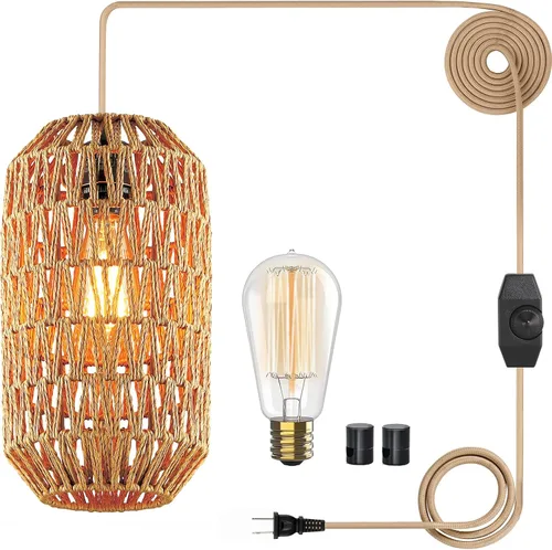 Miniatura 9 de Ruzectt Luminarias Colgantes Luces Colgantes de Ratán Negro para Isla de Cocina con Cable de Algodón Dorado Ajustable de 72 pulgadas, Lámpara
