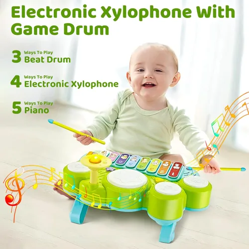 Miniatura 3 de Marstone Juguetes para niños y niñas de 1 año: Juguetes musicales para bebés de 1 a 3 años, juego de batería de piano para bebés de 6 a 12 meses, 12