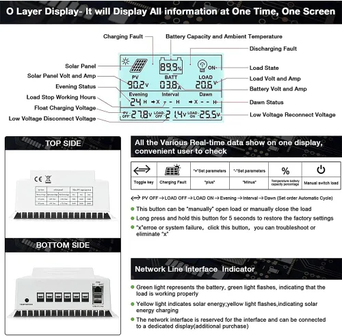 Miniatura 6 de Controlador de carga MPPT 60 amperios, regulador de carga de panel solar 12V 24V Auto 60A, entrada máxima 100V con pantalla LCD para batería