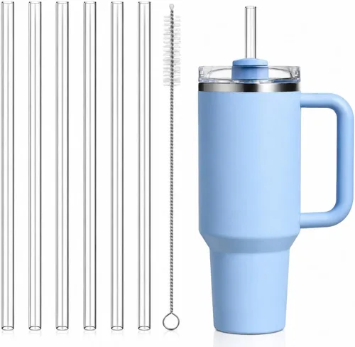 Popote de repuesto compatible con vaso Stanley Quencher de 40 onzas, popotes de plástico reutilizables extra largos de 12 pulgadas para taza de 40