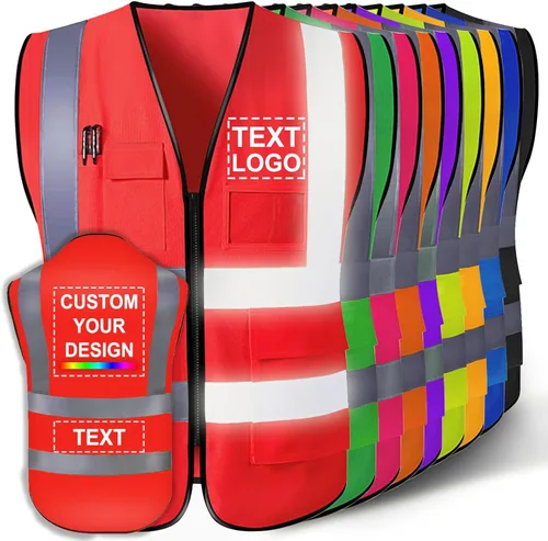 Miniatura 12 de Chaleco de seguridad personalizado para hombres con logotipo, chaleco de seguridad reflectante de alta visibilidad personalizable con bolsillos