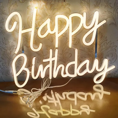 Miniatura 8 de Letrero de neón de feliz cumpleaños para telón de fondo, letreros de luz LED de 12 V para decoración de pared, luces de decoración con interruptor