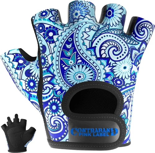 Contraband Pink Label 5387 Design Series - Guantes de levantamiento y remo con estampado de cachemira (par) – Ligero vegano medio acolchado de