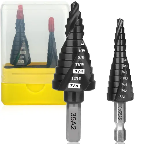 Juego de brocas escalonadas M35, 1/8 a 7/8 pulgadas, 25 pasos, brocas de cobalto, resistentes para acero inoxidable, acero duro, aluminio, madera, 2