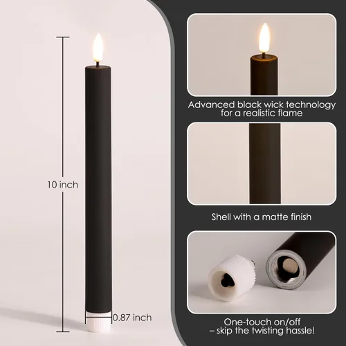 Miniatura 2 de Velas sin llama negras con control remoto, velas de LED realistas parpadeantes, operadas a batería, juego de 6