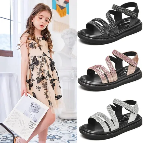 Miniatura 2 de DADAWEN Sandalias de verano para niñas con diamantes de imitación y puntera abierta con purpurina para exteriores (bebésniños pequeñosniños grandes)