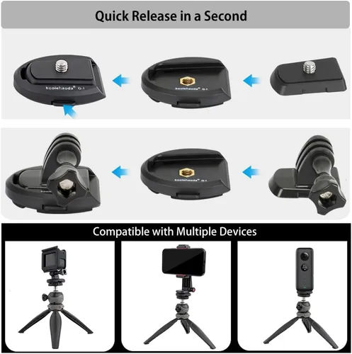 Miniatura 4 de koolehaoda Adaptador de placa de liberación rápida, accesorios para cámara de acción, compatible con Gopro/Selfie Stick/trípode/monopie/cámara