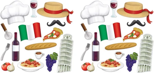 Beistle Letreros divertidos de fotos italianas, paquete de 30, accesorios de cartulina de doble cara con iconos clásicos de Italia para fiestas