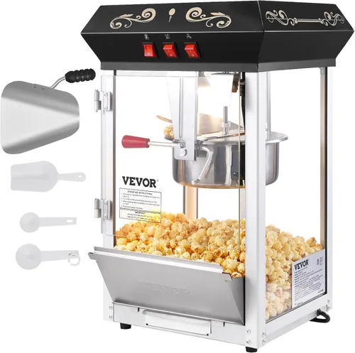 Miniatura 13 de VEVOR Máquina Comercial de Palomitas de Maíz, Hervidor de 8 Oz, Fabricadora de Palomitas de 850 W sobre Ruedas para 48 Tazas por Lote, Estilo Teatro