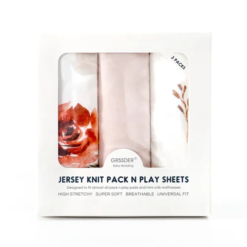Miniatura 2 de Sábanas ajustables Pack n Play paquete de 3, sábanas Pack n Play de punto de jersey ultra suave y elástico, sábanas ajustables universales