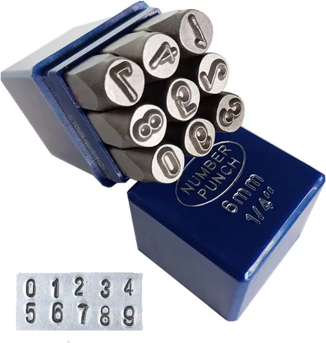 YKLP Juego de sellos de números de metal de 1/4 de pulgada, perforadora de números de acero de 0.236 in, herramienta de bricolaje para cuero, latón,