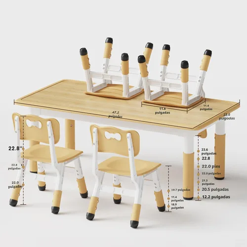 Miniatura 2 de Set de mesa y 4 sillas para niños Brelley, juego de mesa y sillas ajustables en altura para niños pequeños, escritorio con diseño de grafiti, patas