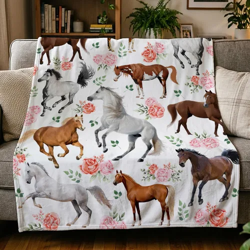 Miniatura 9 de Mantas de Caballo Regalos para Niñas y Niños, Manta de Franela Floral Ultra Suave para Decoración de Sofá/Sofá/Viajes/Campamento, Regalos