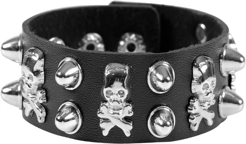 Miniatura 3 de Eigso Pulsera de cuero sintético negro con calavera para hombre y mujer, pulsera ajustable